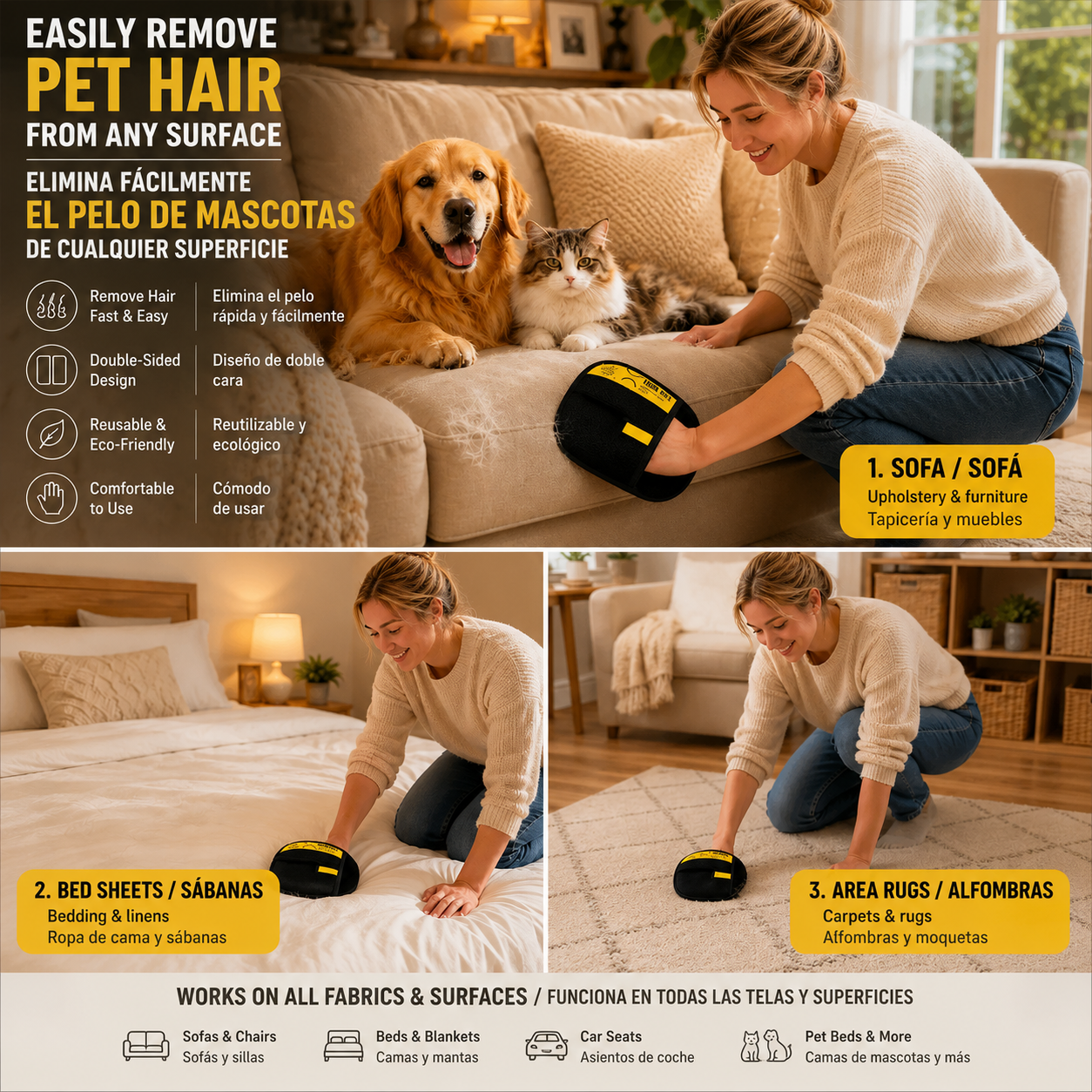 Pet Hair Remover Glove / Guante Quitapelos